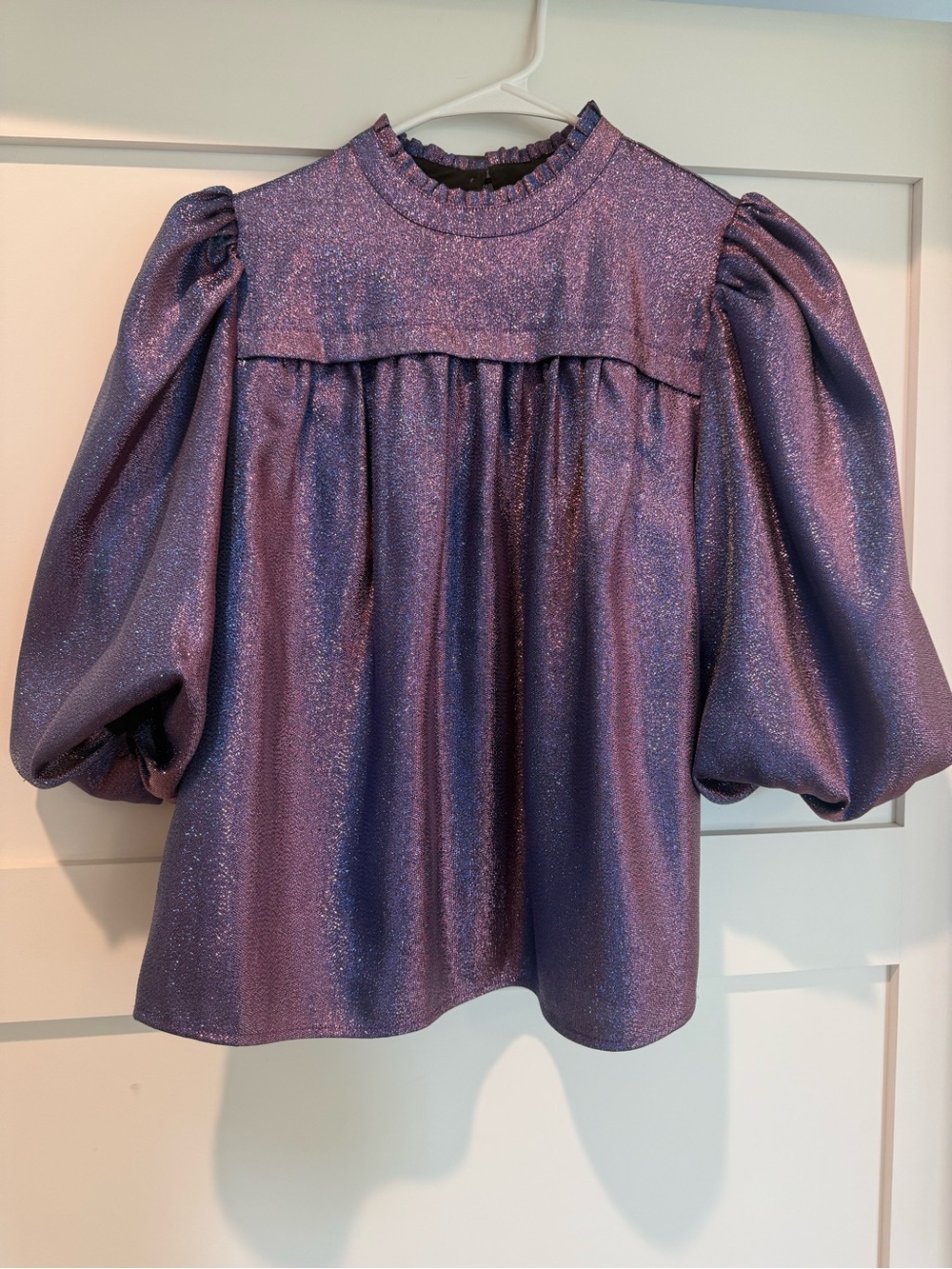 Alden Adair Shimmery Purple Puff-Sleeve Women’s Top
